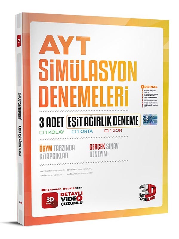 3D Yayınları AYT Eşit Ağırlık 3 lü Simülasyon Genel Deneme